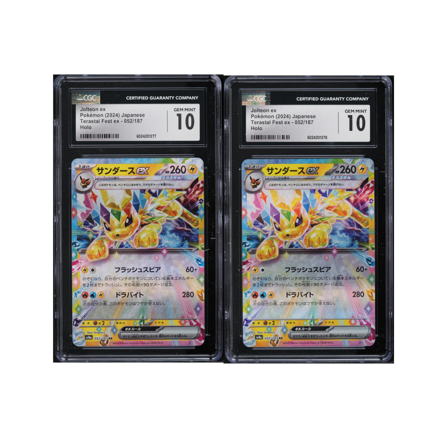 TWO SEQUENTIAL CGC 10 JAPANESE POKEMON Jolteon EX 052/187 Terastal Festival