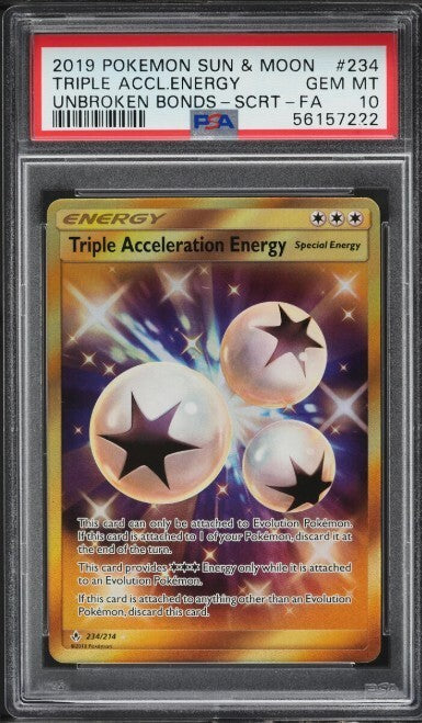 POKEMON SUN & MOON UNBROKEN BONDS 234 FULL ART TRIPLE ACCELERATION ENERGY PSA 10