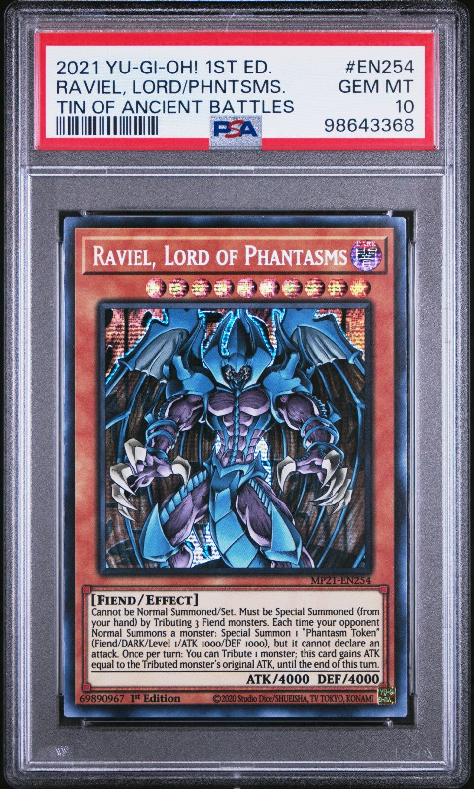 Yu-Gi-Oh! Raviel, Lord of Phantasms 2021 Tin of Ancient Batte PSA 10 Sequential