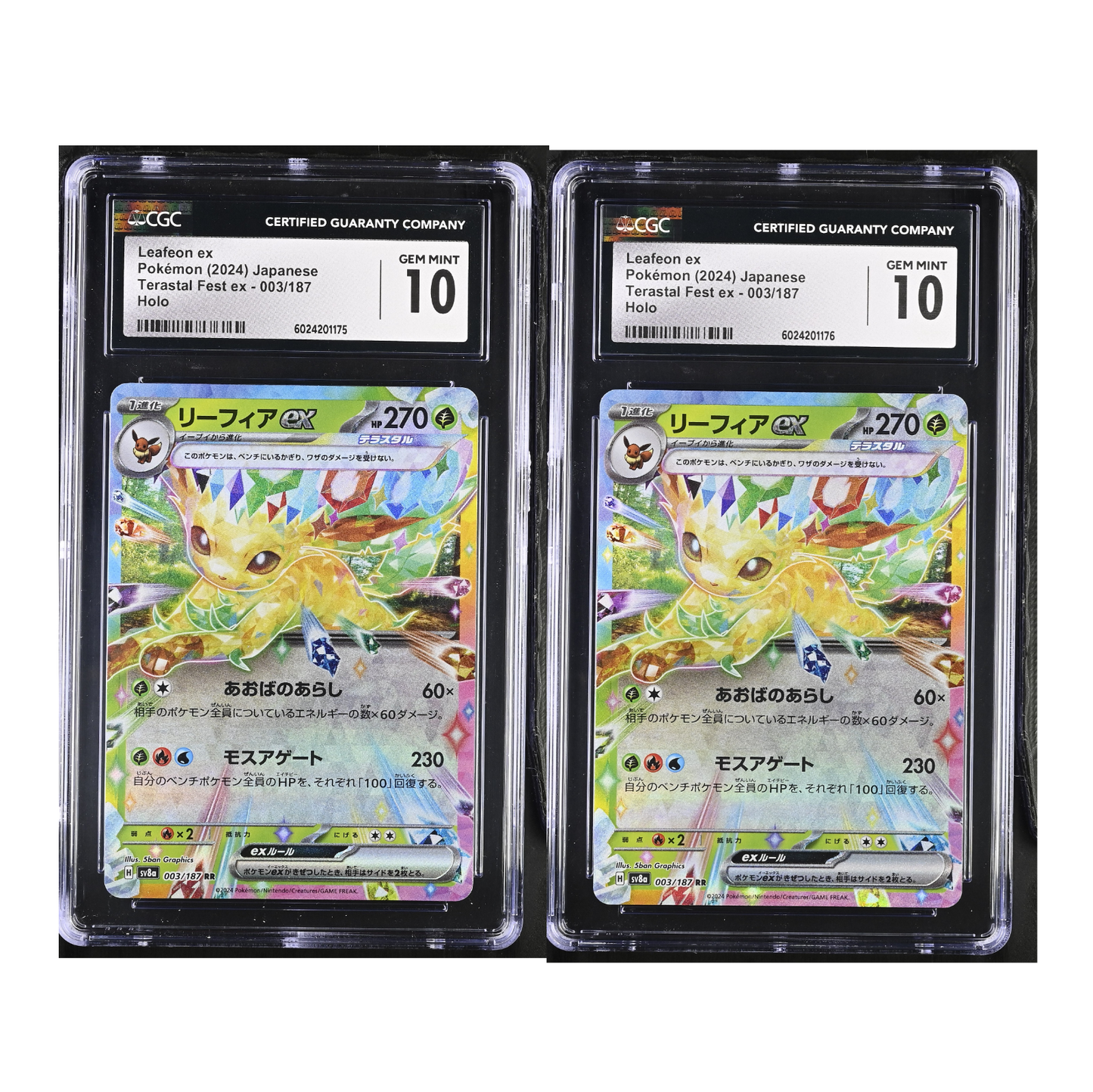 TWO CGC 10 Leafeon ex Holo 003 Terastal Fest Ex Japanese Pokemon Sequential