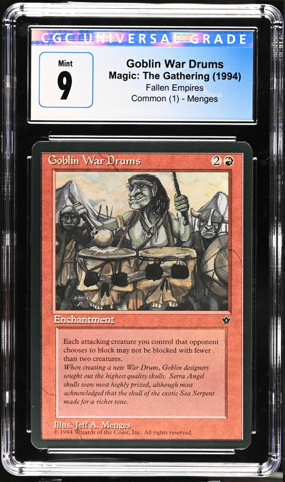 Set of 3 1994 Magic the Gathering MTG Fallen Empires Goblin War Drums CGC 9 Mint