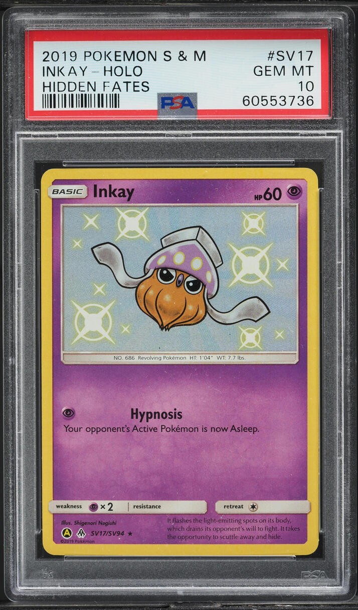 2019 POKEMON SUN & MOON HIDDEN FATES #SV17 INKAY PSA 10 HOLO 4 SEQUENTIAL CARDS
