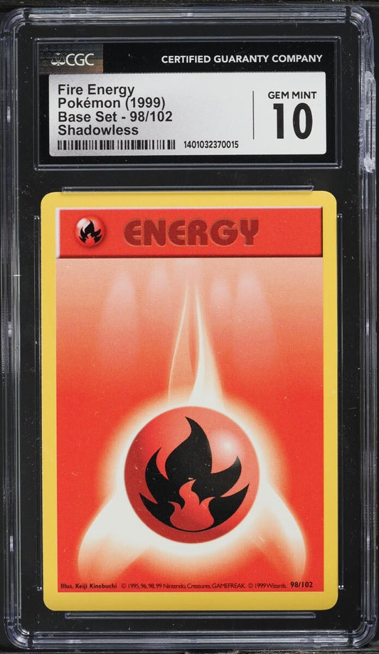 CGC 10 GEM MINT Fire Energy 98/102 Base Set SHADOWLESS Pokemon Card