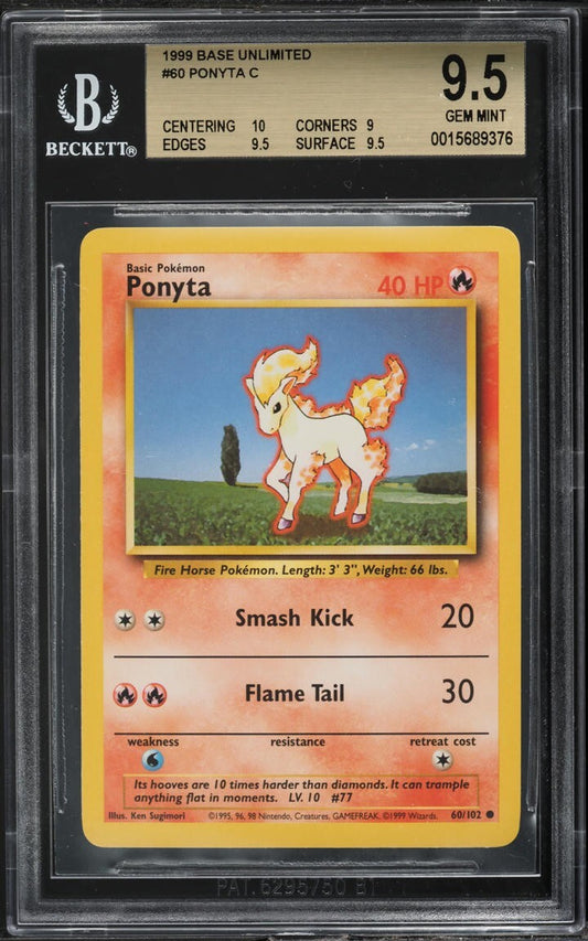 1999 POKEMON BASE SET UNLIMITED #60 PONYTA BGS 9.5 GEM MINT