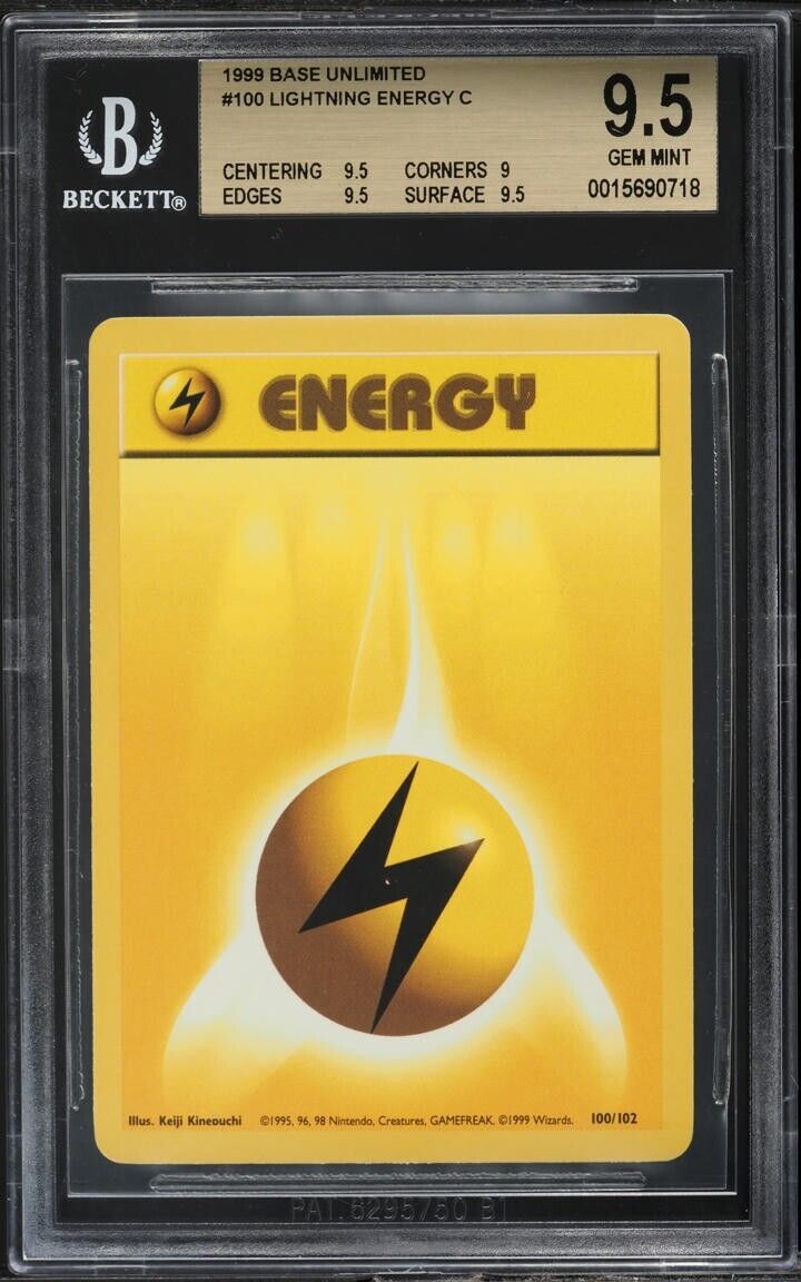 1999 POKEMON BASE SET UNLIMITED #100 LIGHTNING ENERGY BGS 9.5