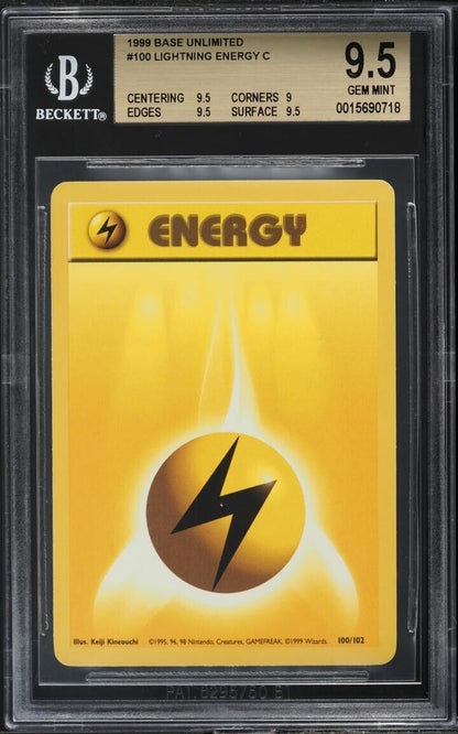 1999 POKEMON BASE SET UNLIMITED #100 LIGHTNING ENERGY BGS 9.5