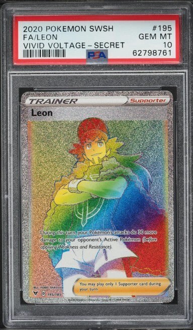 2020 Pokémon SWSH Vivid Voltage 195 Leon Secret PSA Gem Mint 10 Full Art