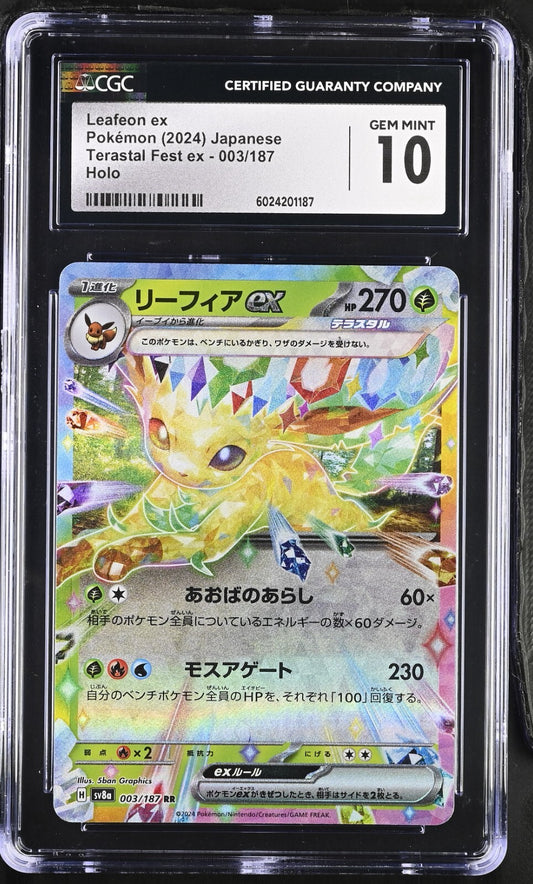 CGC 10 Leafeon Ex 003/187 HOLO Terastal Festival Pokemon Card