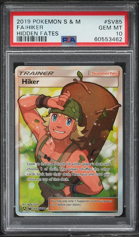 PSA 10 Hiker SV85 Full Art 2019 Pokemon Sun & Moon Hidden Fates Graded Card