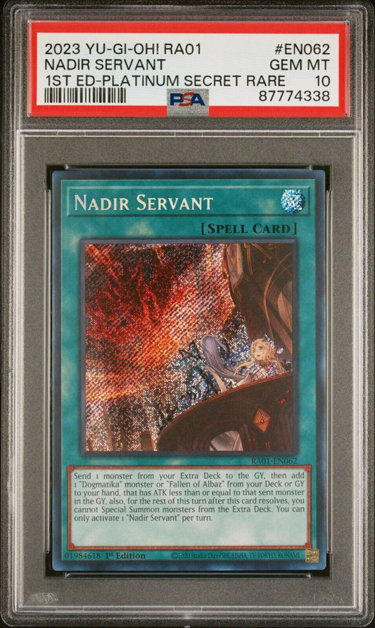 YuGiOh PSA 10 NADIR SERVANT 1st Ed Platinum Secret Rare RA01-EN062 POP 1