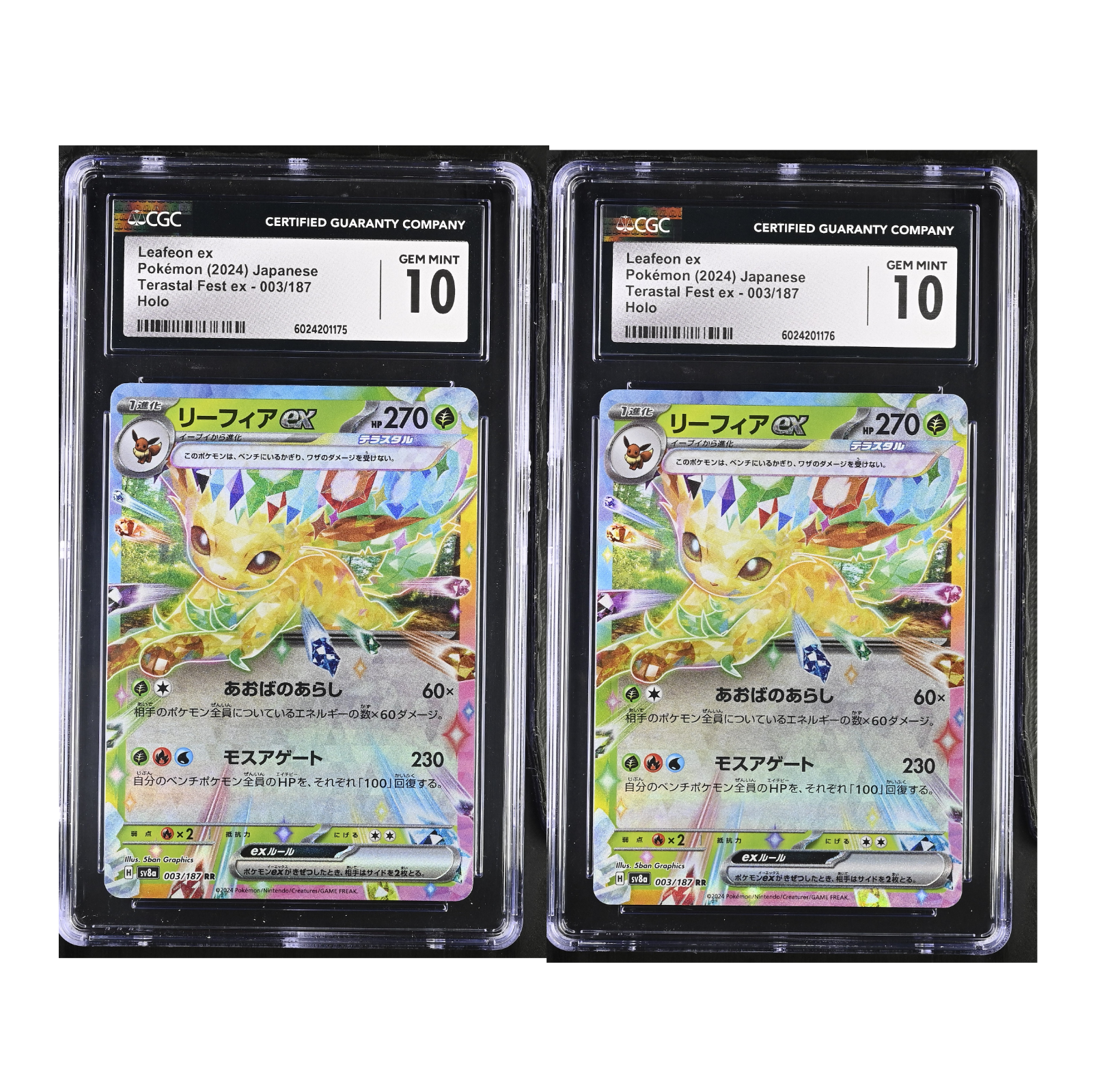 TWO CGC 10 Leafeon ex Holo 003 Terastal Fest Ex Japanese Pokemon Sequential