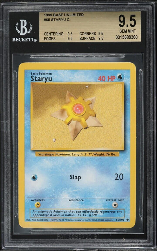 GEM MINT Staryu Base Set Unlimited #65 Pokemon 1999 WOTC BGS 9.5