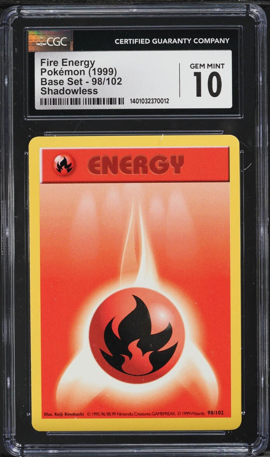 CGC 10 GEM MINT Fire Energy 98/102 Base Set SHADOWLESS Pokemon Card
