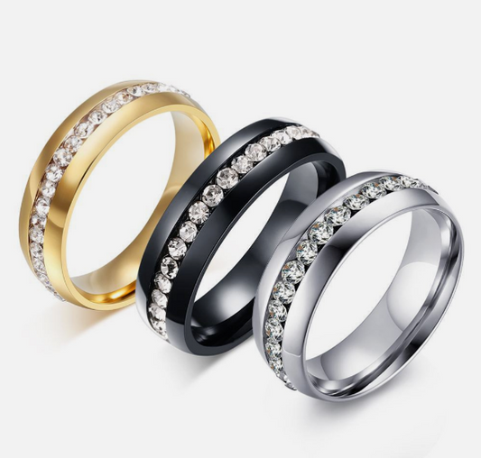 Stainless Steel Crystal Single Row Ring Fashion Round Stainless Steel Band