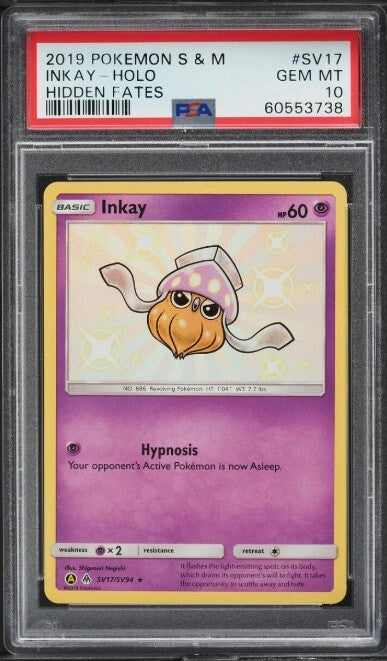 2019 POKEMON SUN & MOON HIDDEN FATES #SV17 INKAY PSA 10 HOLO 4 SEQUENTIAL CARDS