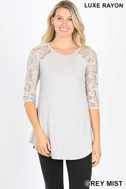 Luxe Lace Half Sleeve Round Neck Top