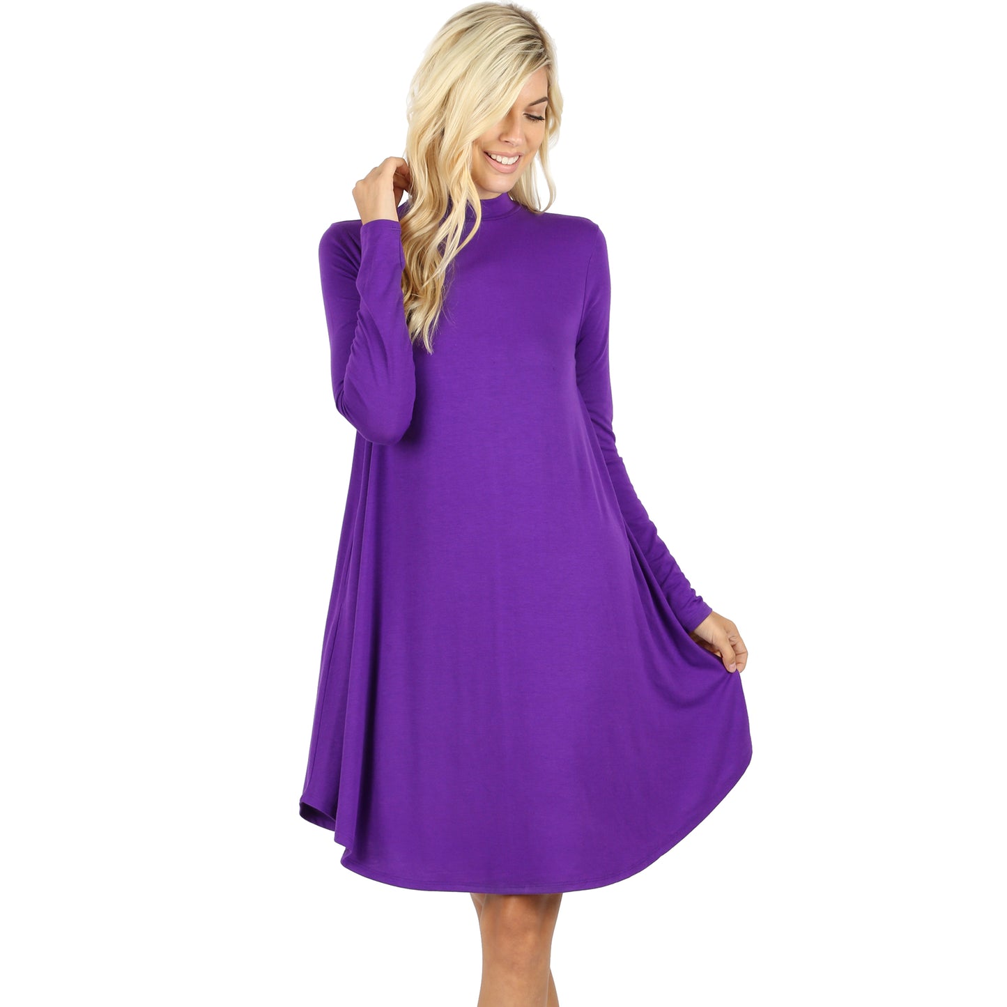 Mock Neck Long Sleeve Dress with Pockets