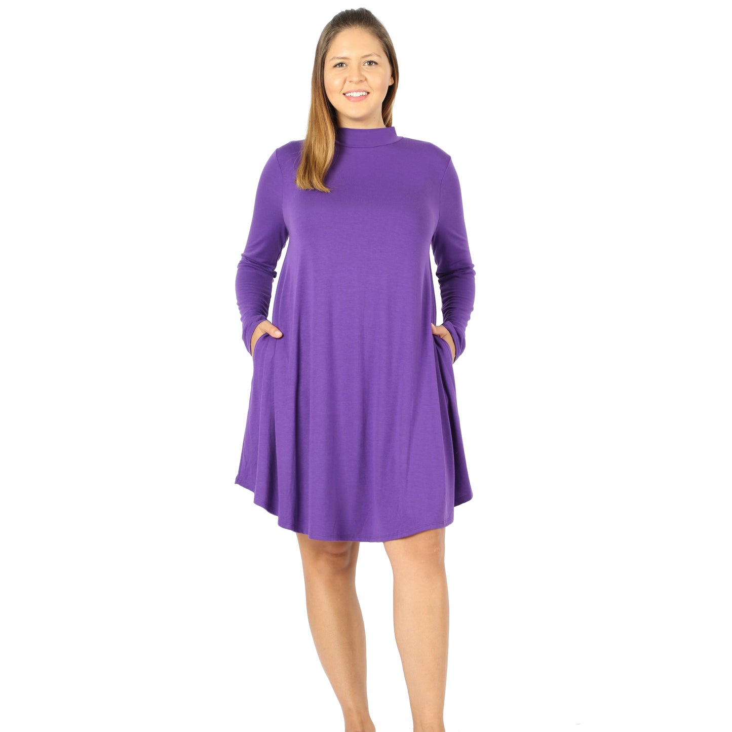 Mock Neck Long Sleeve Dress with Pockets