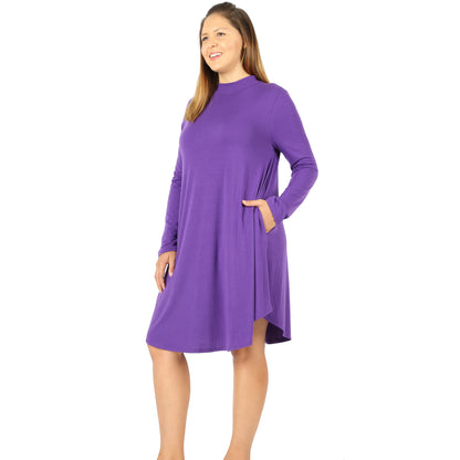 Mock Neck Long Sleeve Dress with Pockets