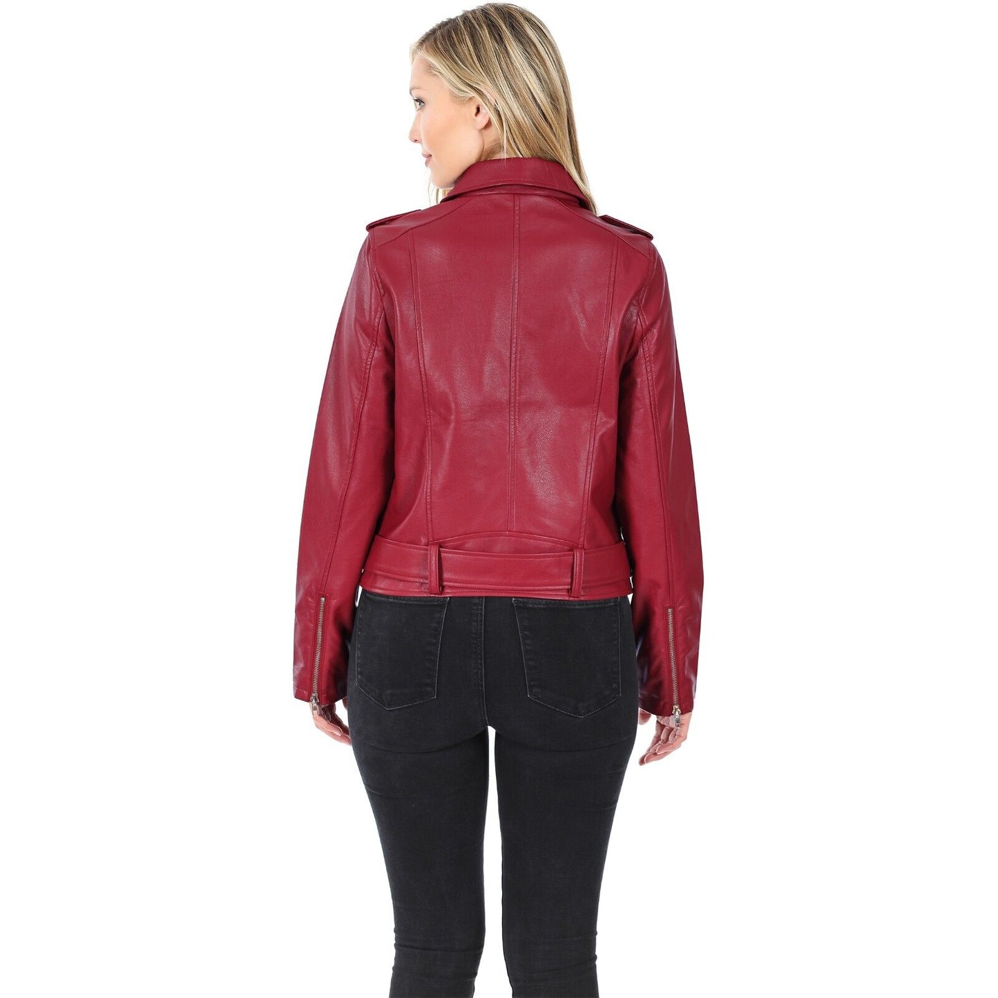 Faux Vegan Leather Belted Moto Jacket